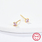 Golden Sterling Silver Micro Pave Cubic Zirconia Stud Earring, Square, Lilac, 3.2x3.2mm