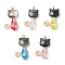 Electroplate Glass Beaded  Pendants, Cat, with Golden Copper Wire, Faceted, Black, 33~34x21x9.5mm, Hole: 3~3.5mm