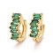 Cubic Zirconia Rectangle Hoop Earrings, Real 18K Gold Plated Brass Hinged Earrings for Women, Lead Free & Cadmium Free, Green, 13x12x5mm, Pin: 1mm