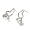 Brass Stud Earring Findings, with 925 Sterling Silver Needle, for Half Drilled Beads, Cadmium Free & Nickel Free & Lead Free, Heart, Platinum, 20x11mm, Pin: 11.5x0.8mm