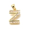 Rack Plating Brass Micro Pave Cubic Zirconia Pendants, Long-Lasting Plated, Lead Free & Cadmium Free,Real 18K Gold Plated, Letter Charms, Letter Z, 16x11x2mm Hole: 5x3mm