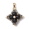 Natural Black Onyx(Dyed & Heated) & Glass Seed Beaded Woven Pendants, Star Charms with 304 Stainless Steel Snap on Bails, Golden, 25x25x6mm, Hole: 6.5x3mm