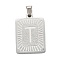 Non-Tarnish 304 Stainless Steel Pendants, Rectangle with Alphabet, Letter.T, 30x20x1.5mm, Hole: 3x6mm
