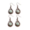 Natural Amazonite Teardrop Dangle Earrings, Red Copper Plated Hollow Brass Earrings for Women, 46.5x19.5mm