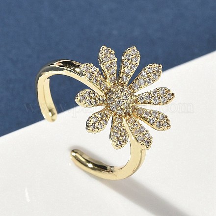 Открытые кольца манжеты из латуни с микропаве и кубическим цирконием RJEW-H256-06G-1