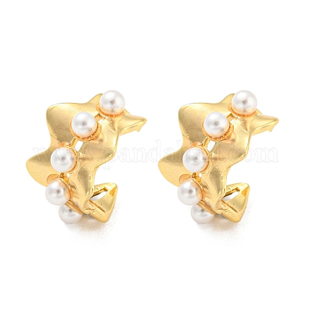 Серьги-каффы из латуни с пластиковым жемчугом и стойкой EJEW-A028-57G-1