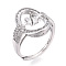 Oval Brass Micro Pave Clear Cubic Zirconia Adjustable Ring Settings, for Half Drilled Beads, Cadmium Free & Nickel Free & Lead Free, Real Platinum Plated, Pin: 0.9mm, 18.1mm, US Size 6 1/2(16.9mm)
