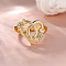 Heart with Flower Hollow Out Brass Finger Rings, Golden, Letter O, Inner Diameter: 17mm