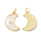 Rack Plating Brass Micro Pave Clear Cubic Zirconia Pendants, with Shell, Moon Charms, Long-Lasting Plated, Cadmium Free & Lead Free, Real 18K Gold Plated, 18x13x2.3mm, Hole: 3mm