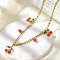 304 Stainless Steel Red Enamel Cherry and Round Plastic Pendant Necklaces for Women, Golden, 15.75 inch(40cm)