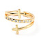 Double Cross Cubic Zirconia Open Cuff Ring, Brass Jewelry for Women, Cadmium Free & Lead Free, Real 18K Gold Plated, US Size 6(16.5mm)