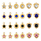 48Pcs 12 Style 304 Stainless Steel Pendants, with Rhinestone, Star & Flat Round & Heart, Golden, Mixed Color, 9.5~10.5x7.5~9.5x3~4mm, Hole: 1.4mm, 4Pcs/style