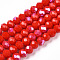 Electroplate Opaque Solid Color Glass Beads Strands, Half Rainbow Plated, Faceted, Rondelle, Orange Red, 4x3mm, Hole: 0.4mm, about 110~115pcs/strand, 39~40cm