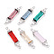 Brass Micro Pave Clear Cubic Zirconia and Glass Connector Charms, Rectangle Links, Cadmium Free & Nickel Free & Lead Free, Mixed Colors, Platinum, 30~30.5x6.9x4~4.3mm, Hole: 1.2mm