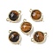 Brass Pave Natural Tiger Eye Faceted Flat Round Connector Charms, Rack Plating, Long-Lasting Plated, Golden, 12x17.5x5.5mm, Hole: 1.4mm