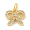 Rack Plating Brass Micro Pave Clear Cubic Zirconia Pendants, Long-Lasting Plated, with Jump Rings, Lead Free & Cadmium Free, Bowknot, Real 18K Gold Plated, 10x11x2mm, Hole: 3mm