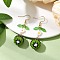 Glass Seed Beaded Dangle Earrings, Loom Patterns, with Acrylic Leaf and lampwork Flower, Kiwi Fruit, Golden, 55x15.5mm