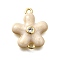 Brass Clear Cubic Zirconia Flower Connector Charms, Enamel Style, Real 18K Gold Plated, Rack Plating, Cadmium Free & Lead Free, Long-Lasting Plated, Linen, 15.5x13x3mm, Hole: 1.2mm