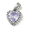 Brass Micro Pave Cubic Zirconia Charms, Cadmium Free & Nickel Free & Lead Free, with Rhinestone Findings, Heart, Platinum, 11.5x9.5x4.5mm, Hole: 4x2mm