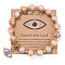 Natural Netstone Round Beads Stretch Bracelets, Alloy Micro Pave Clear Cubic Zirconia Evil Eye Charm Bracelets for Women, 7-1/2 inch(19cm)