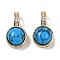 Brass with Cubic Zirconia and Synthetic Turquoise Pendants, Flat Round, Real 18K Gold Plated, 17x10x7.5mm, Hole: 5x3.5mm