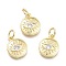 Brass Micro Pave Cubic Zirconia Pendants, with Jump Ring, Flat Round with Eye, Real 18K Gold Plated, Clear, 12x10x2mm, Jump Rings: 5x0.8mm, Inner Diameter: 3mm