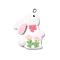 Opaque Resin Pendants, Rabbit with Bowknot & Flower, with Platinum Tone Iron Loop, White, 32.5x24.5x6mm, Hole: 1.8mm