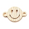 Brass Laser Cut Smiling Face Connector Charms, Cadmium Free & Nickel Free & Lead Free, Textured Links, Real 18K Gold Plated, 7x10.5x1mm, Hole: 1mm