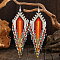 Bohemian Style Handmade Glass Bead Dangle Earrings for Daily Wear, Platinum, White, 158x47mm