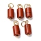 Natural Red Jasper Column Charms with 304 Stainless Steel Jump Rings, Golden, 14x6mm, Hole: 4mm