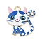 Alloy Enamel Pendants, Cat Shape Charms, Blue, 24.5x21.5x2mm, Hole: 2.5mm