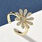 Brass Micro Pave Cubic Zirconia Cuff Open Rings, Flower, Long-Lasting Plated, Rack Plating, Lead Free & Cadmium Free, Real 18K Gold Plated, 16x16mm