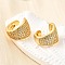 Brass Micro Pave Clear Cubic Zirconia Cuff Earrings, C-Shaped, Real 18K Gold Plated, 11x14~15mm