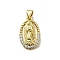 Brass Micro Pave Cubic Zirconia Pendants, Virgin Mary, Rack Plating, Long-Lasting Plated, Cadmium Free & Lead Free, Oval, 19.5x12x3mm, Hole: 5x3.5mm