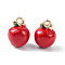 Brass Enamel Charms, Imitation Fruit, Light Gold, Apple Charm, Red, 12.5x10mm, Hole: 1.6mm