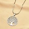 201 Stainless Steel Flat Round with Tree of Life Pendant Necklaces, with Polymer Clay Rhinestones, Stainless Steel Color, 20.16 inch(51.2cm)