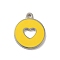 304 Stainless Steel Enamel Charms, Flat Round with Hollow Heart Charm, Stainless Steel Color, Gold, 12x10x1mm, Hole: 1mm
