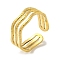 304 Stainless Steel Triple Lines Open Cuff Ring, Wave, Golden, US Size 7 1/2(17.7mm)