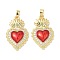 Brass Micro Pave Clear Cubic Zirconia Pendants, with Enamel, Sacred Heart Charms, Golden, 27x16.5x4mm, Hole: 4.5x2.5mm