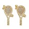 Brass Micro Pave Cubic Zirconia Pendants, Real 18K Gold Plated, Cadmium Free & Lead Free, Rack Plating, Long-Lasting Plated, Racket, 34x18x3mm, Hole: 3.5x3.5mm