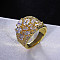 Brass Micro Pave Cubic Zirconia Finger Rings, Flower, Golden, Clear, US Size 9(18.9mm)