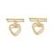 Brass Toggle Clasps, with Jump Rings, Long-Lasting Plated, Heart, Real 18K Gold Plated, Bar: 18x4.3x2mm, Hole: 1.2mm, Heart: 13.5x12x1.5mm, Hole: 1.2mm