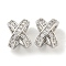Brass Micro Pave Clear Cubic Zirconia Beads, Cadmium Free & Nickel Free & Lead Free, Cross, Real Platinum Plated, 10x7.5x7mm, Hole: 5.5x5mm