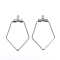 Tarnish Resistant 304 Stainless Steel Pendants, Hoop Earring Findings, Rhombus, Stainless Steel Color, 21 Gauge, 35x22x1.8mm, Hole: 1mm, Inner Size: 28x21mm, Pin: 0.7mm