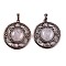Natural Quartz Crystal Pendants, Rack Plating Brass Hollow Flat Round Charms, Cadmium Free & Lead Free, Red Copper, 36.5x33x9.5mm, Hole: 7.5x5mm
