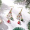 Christmas Glass Seed & Glass Pearl Round Dangle Earrings, with Brass Earring Hooks, Golden, 66.5mm
