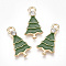 Alloy Pendants, Cadmium Free & Lead Free, with Rhinestone and Enamel, Christmas Tree, Crystal, Light Gold, Green, 21x11x3mm, Hole: 2mm