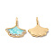 Rack Plating Alloy Rhinestone Pendant, with Enamel, Nickel Free, Gingko Leaf Charms, Golden, Pale Turquoise, 16.5x16x4.5mm, Hole: 2.2mm