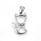 Non-Tarnish 304 Stainless Steel Hollow Kitten Pendants, Cat with Bowknot Shape Shape, Stainless Steel Color, 22x15x3mm, Hole: 6x3mm