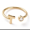 Brass Micro Pave Clear Cubic Zirconia Cuff Rings, Open Rings, Long-Lasting Plated, Real 18K Gold Plated, Letter.T, US Size 6, Inner Diameter: 17mm